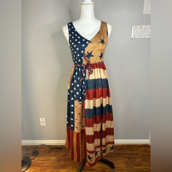 🇺🇸 Patriotic Rustic Americana Flag Maxi Dress – Size Medium 🇺🇸 - Picture 7 of 9